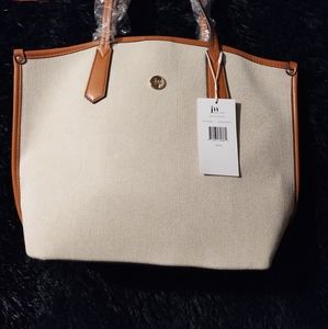 Jessica Moore Canvas Tote Bag Beige/Brown NWT